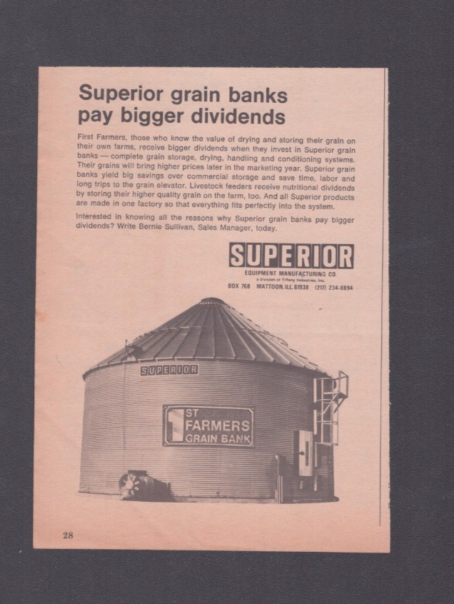 1972 Print Ad Superior Equipment Mfg Mattoon IL Grain Banks Pay Bigger Dividends
