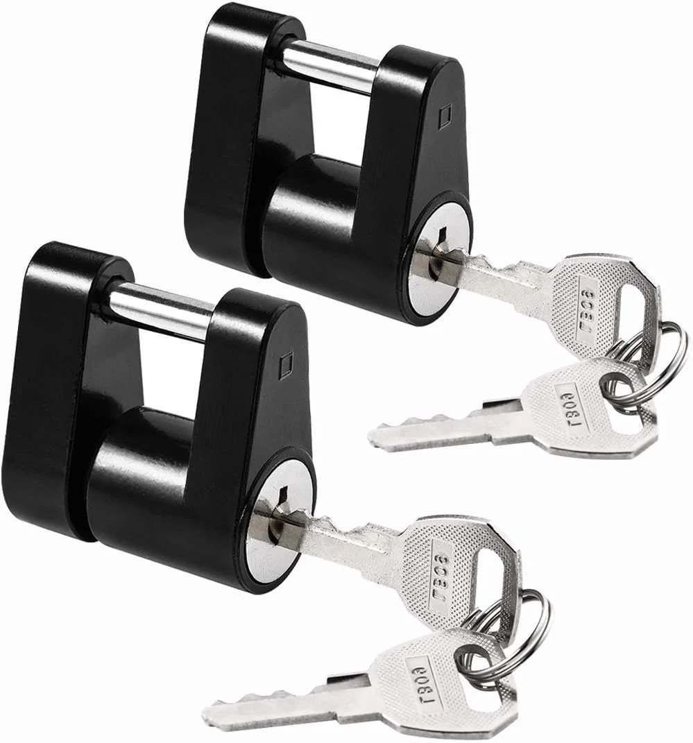 Black Trailer Hitch Coupler Lock, Dia 1/4 Inch, 3/4 Inch Span for Tow B