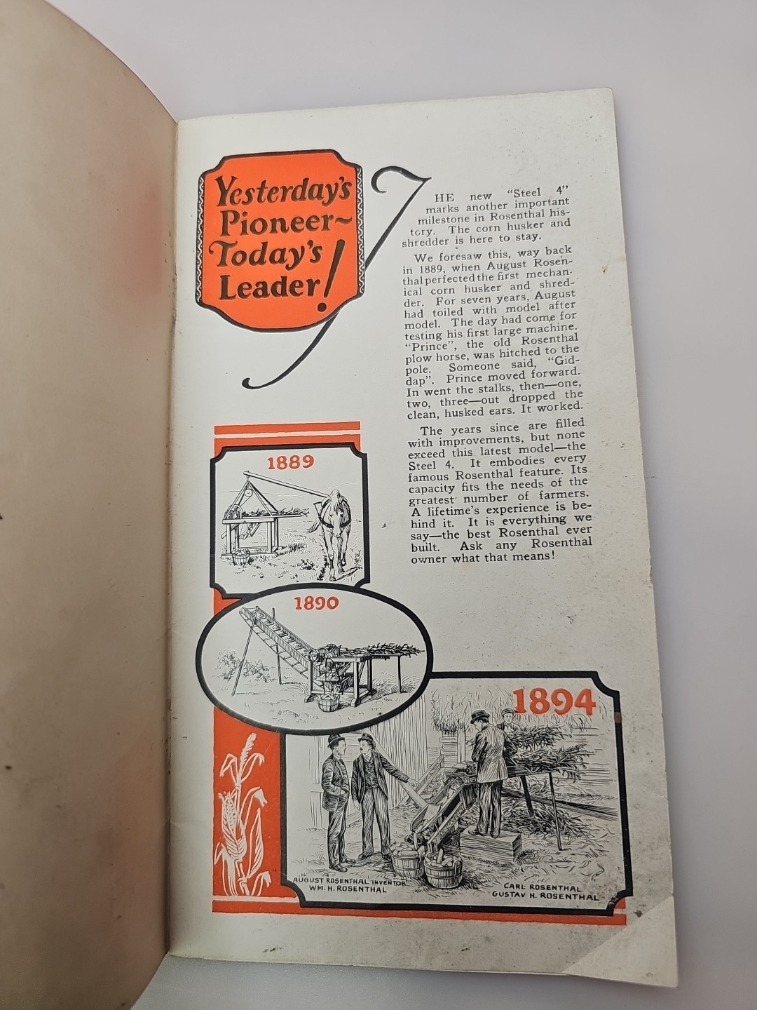 The Steel « 4 » Rosenthal Corn Huskers FARMING Antique Farm Sales Literature