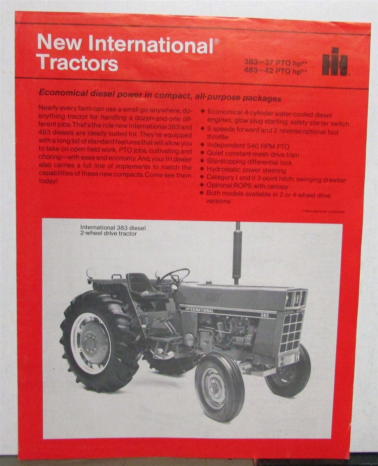 1981 International Harvester Tractors Specs Agriculture Sales Data Sheet