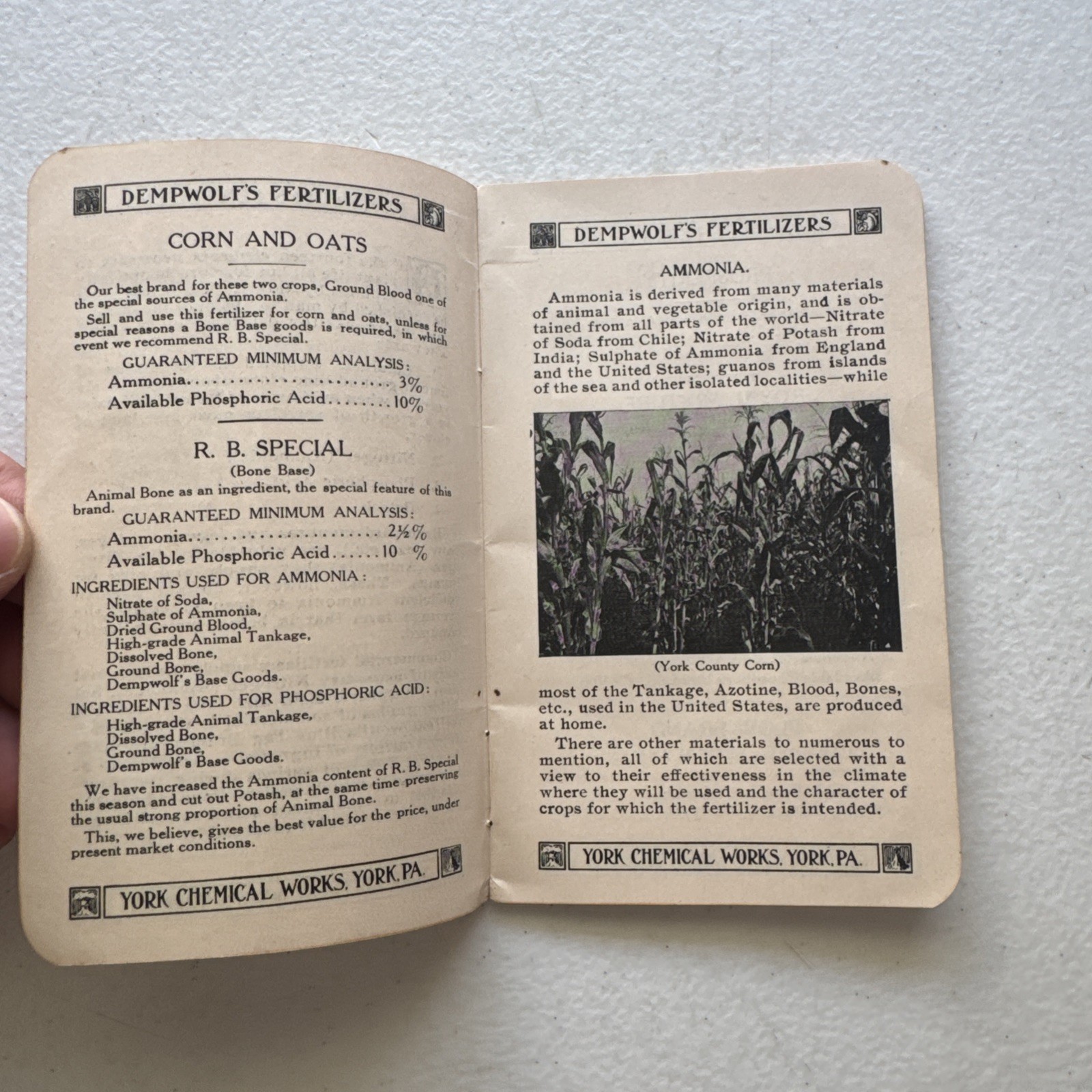 1917 Dempwolf&rsquo;s Fertilizers York Chemical Works York, PA Announcement Book