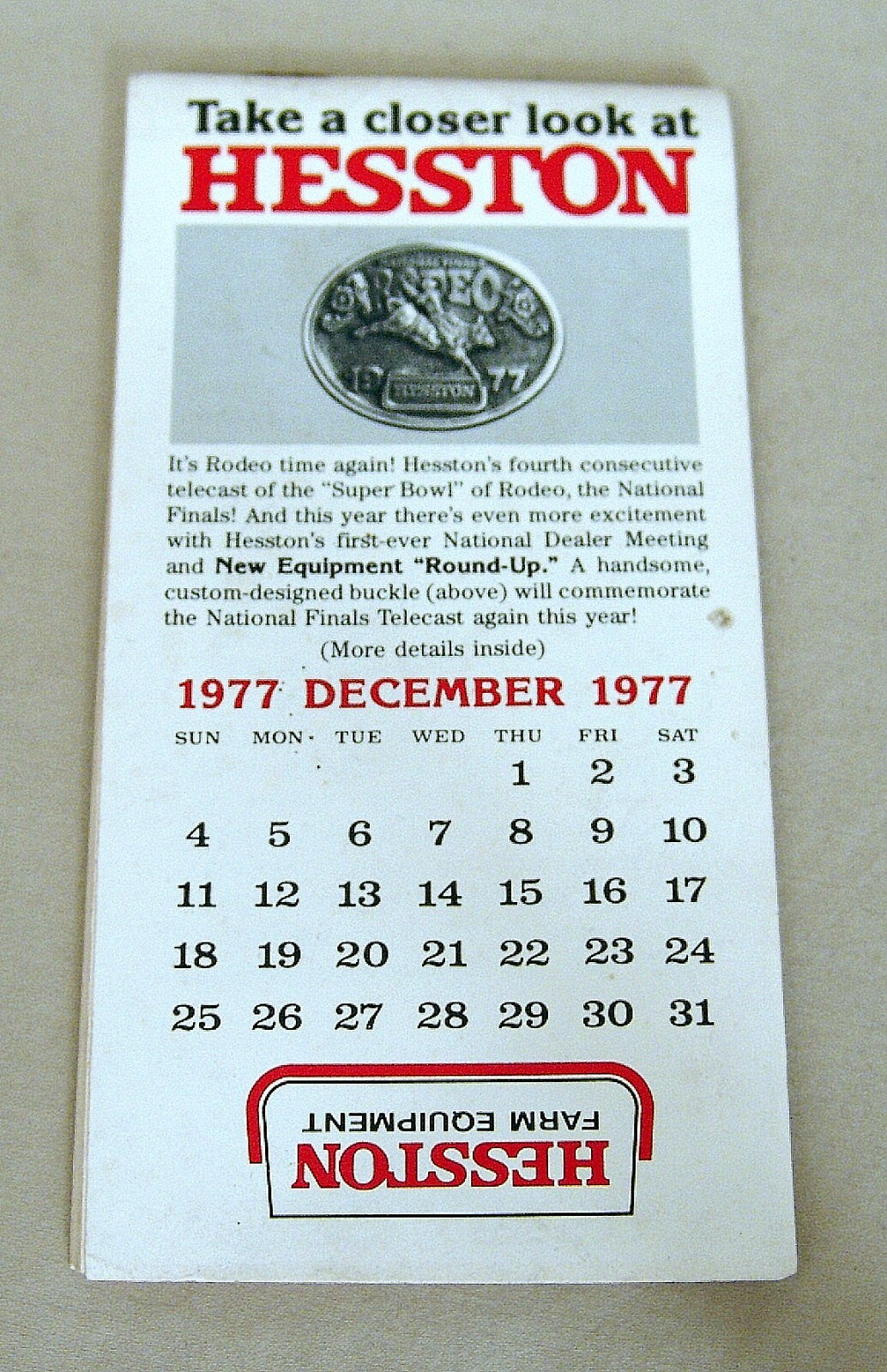 Vintage Hesston Corporation December 1977 Pocket Note Pad – UNUSED!
