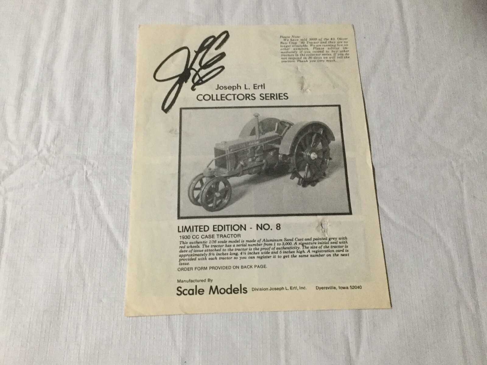 Joseph L. Ertl Scale Models Collectors Series NO. 8 Sales Brochure