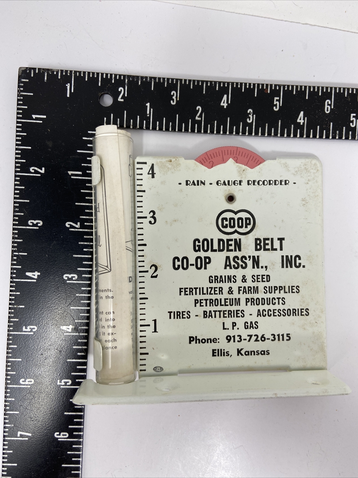 Vtg Advertising Rain Gauge Golden Belt Coop Ellis KS Farm Supplies Instructions