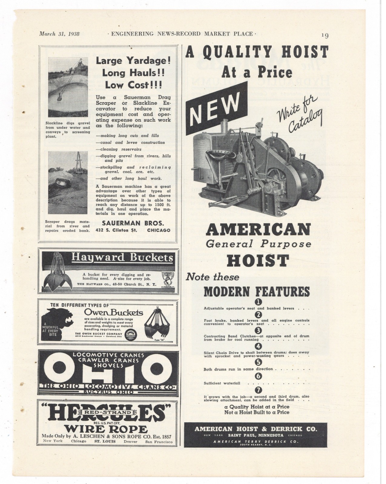1938 American Hoist & Derrick Co. St. Paul Ad: General Purpose Hoist, Features