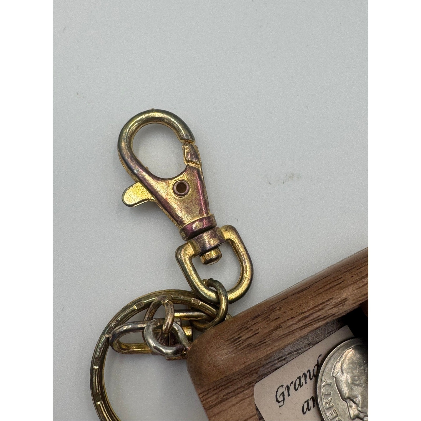 Walnut Council Wooden Sliding Box Keychain Engraved Logo Brown Gold Tone Clasp