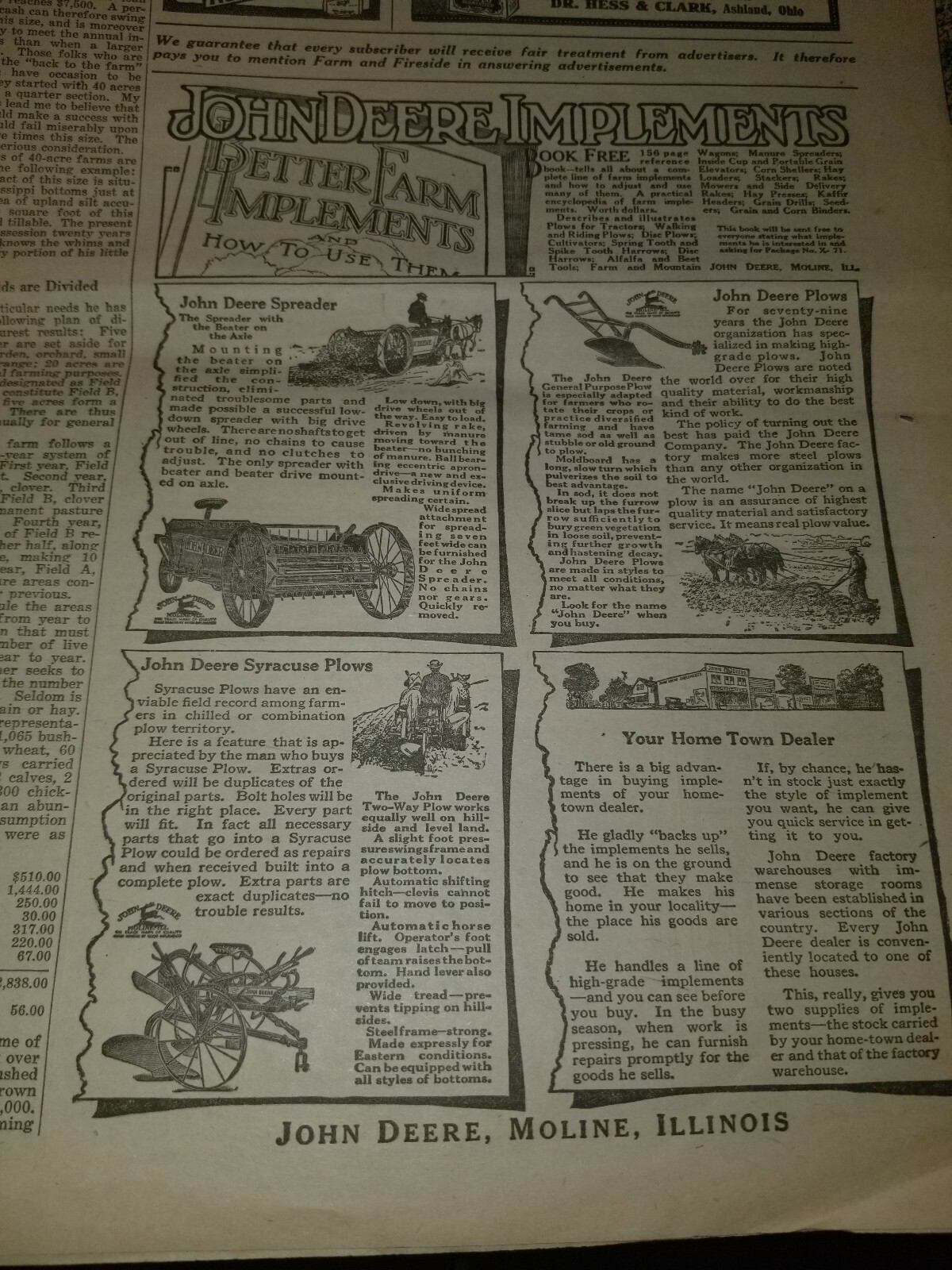 FARM and FIRESIDE, The National Farm Paper- Old Farmer Apr. 7 1917 John Deere…