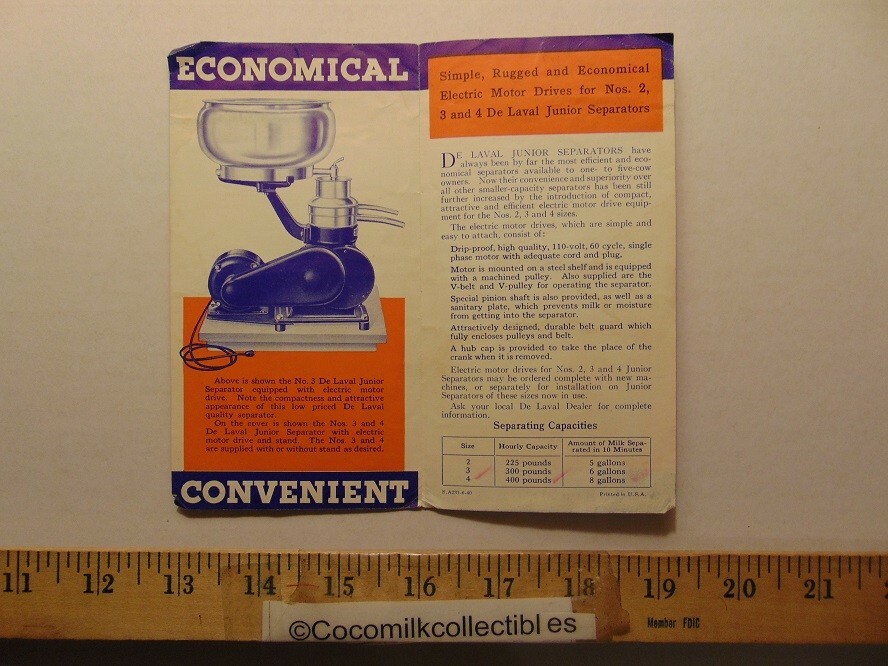 Vintage DE LAVAL Electric Motor Drive Equipment Junior Separators Sales Brochure