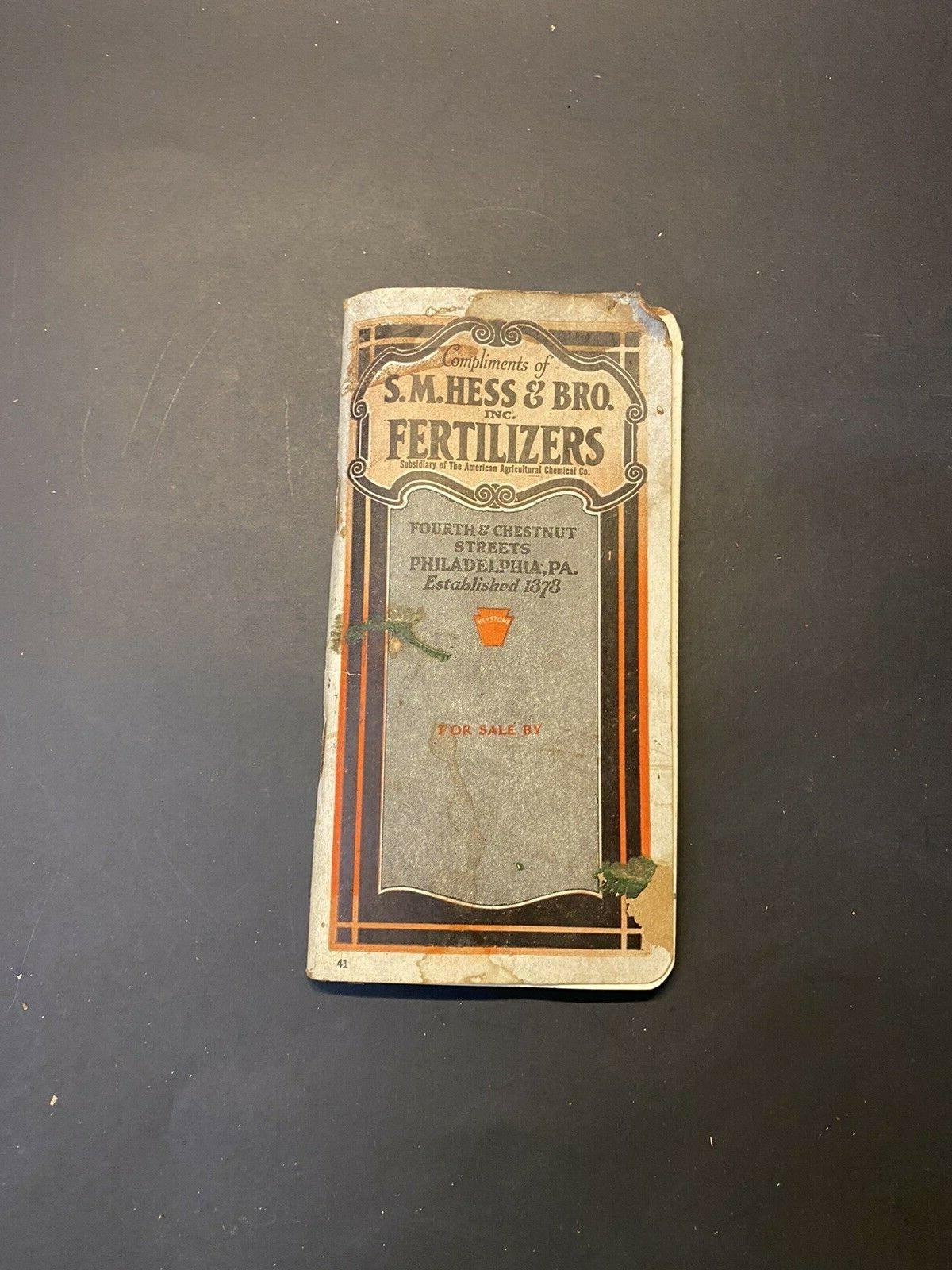 Vintage 1920 Original S M Hess & Bro Fertilizers Philadelphia PA Pamphlet Book