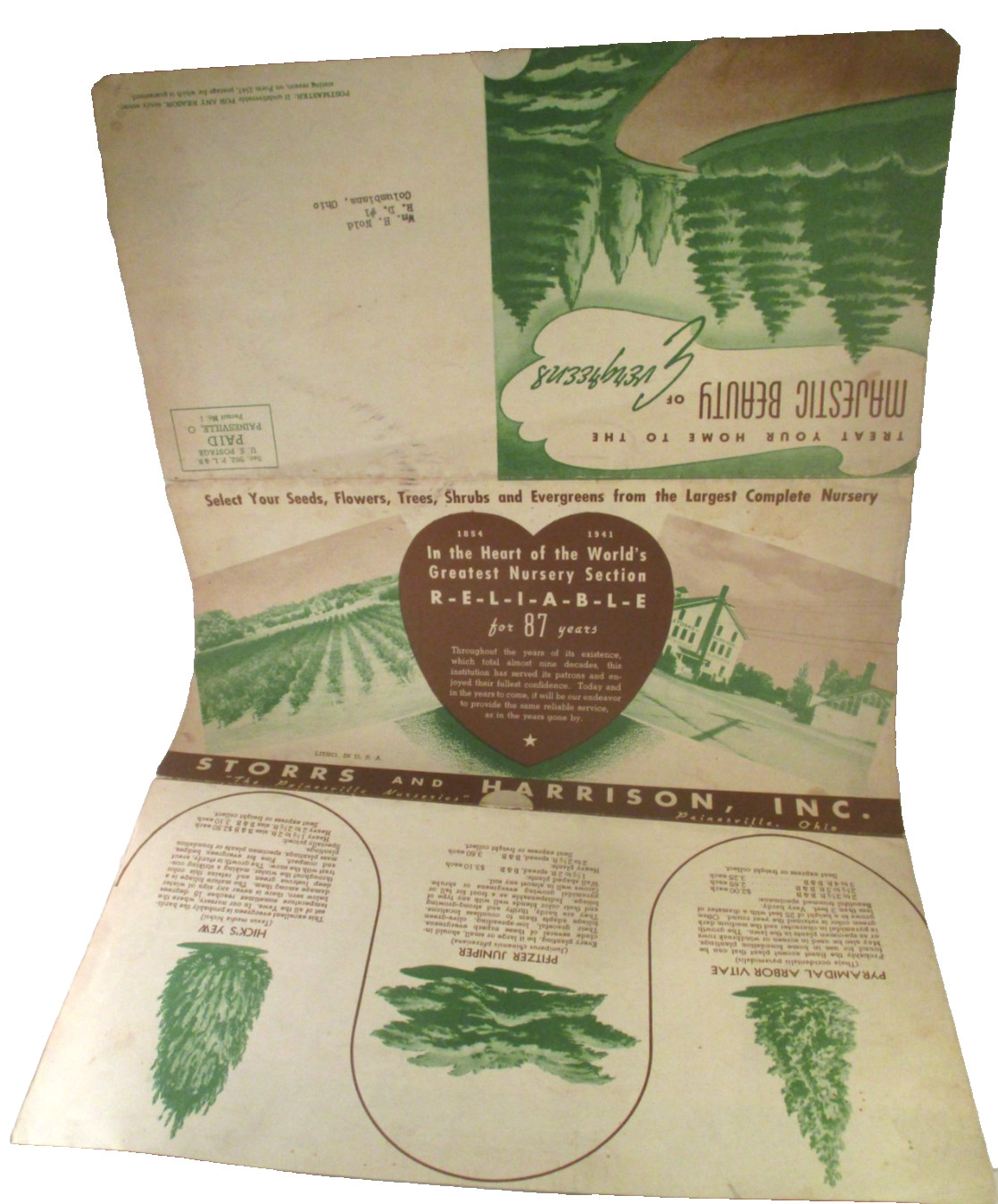 Vintage STORRS and HARRISON PAINESVILLE OH NURSERY MAILER BROCHURE