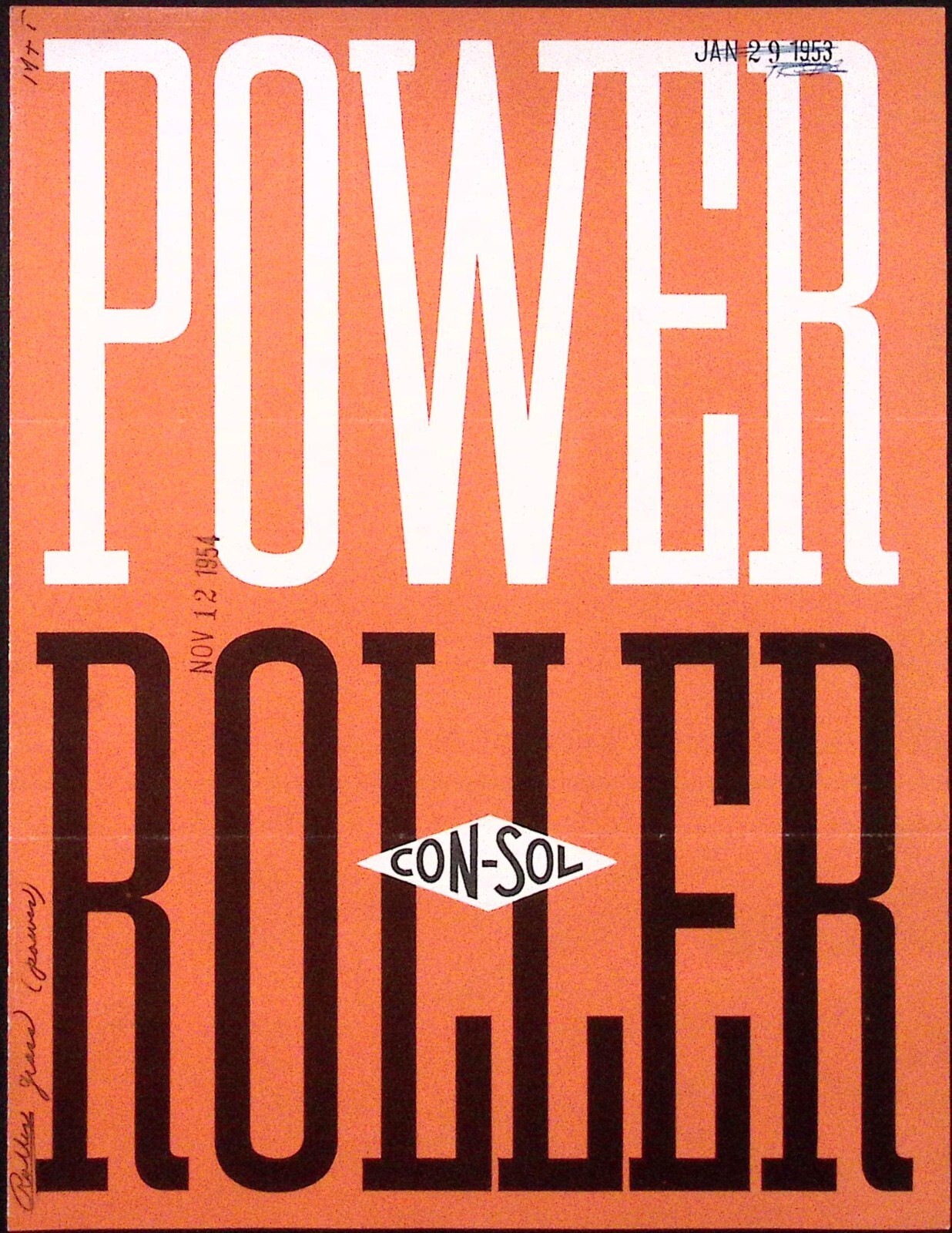 1953 Con-Sol Power Roller Brochure Consolidated Industries Inc West Cheshire CT