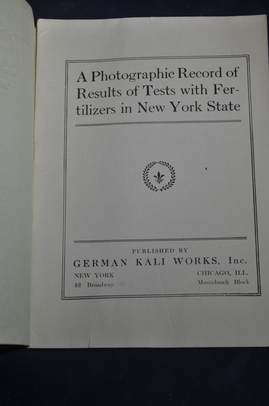 Ca 1920 German Kali Works Brochure on New York Fertilizer Results