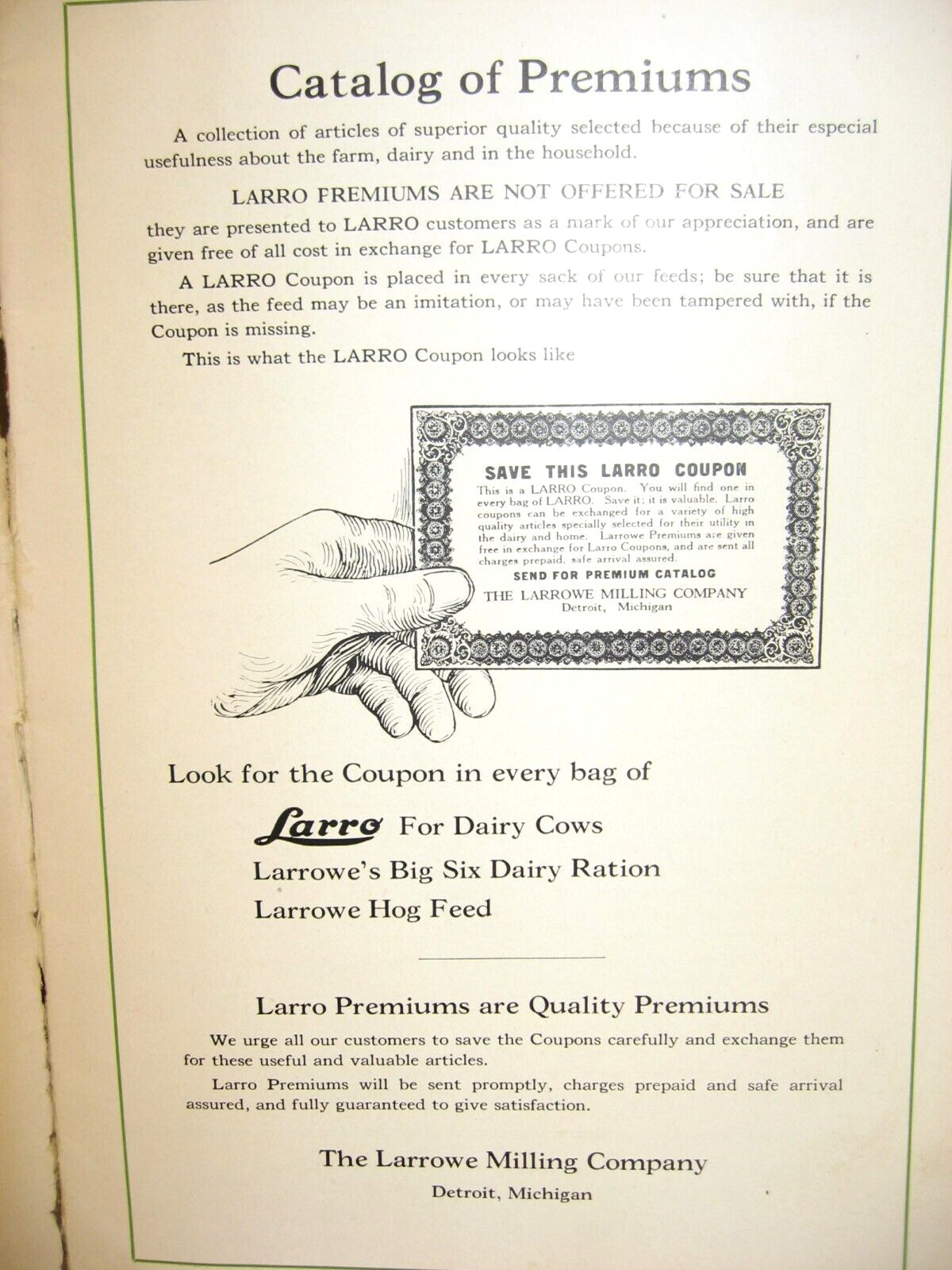 1924 Larrowe Milling Co PREMIUM CATALOG, Detroit, Michigan
