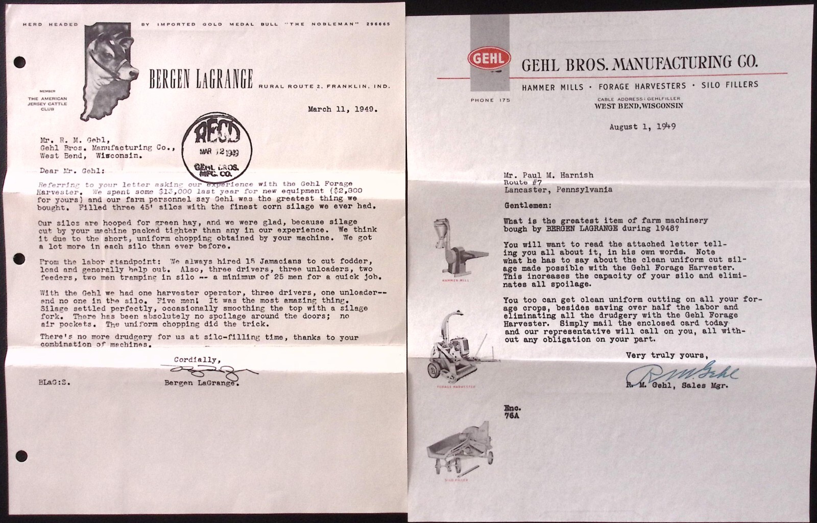 1949 Gehl Forge Harvester Dealer Brochure Sales Letter Gehl Brothers West Bend