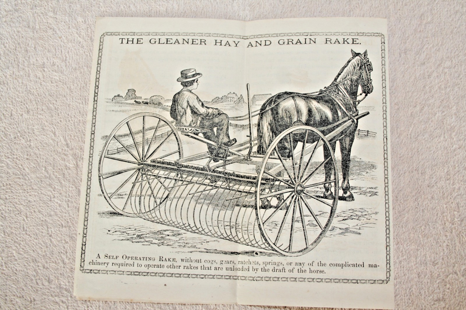 GLEANER HAY & GRAIN RAKE 1883