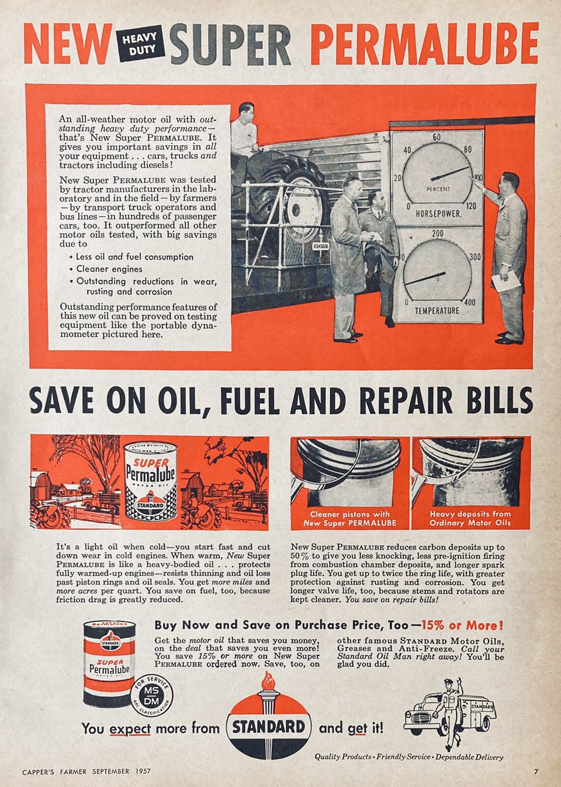 1957 AD(XH43)~STANDARD OIL CO. SUPER PERMALUBE OIL FOR TRACTORS