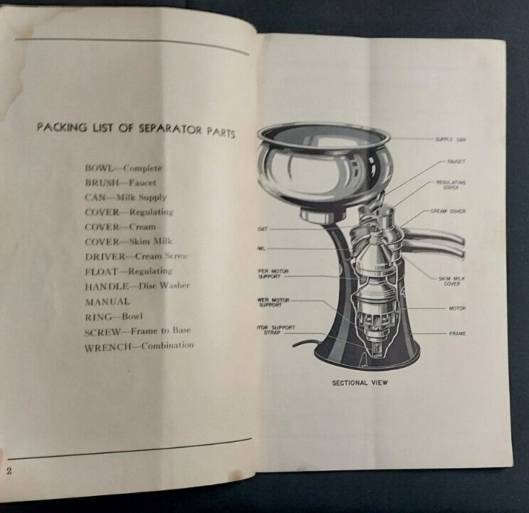 1952 Instruction Manual De Laval No. 9 Junior Electro Cream Separator Canada