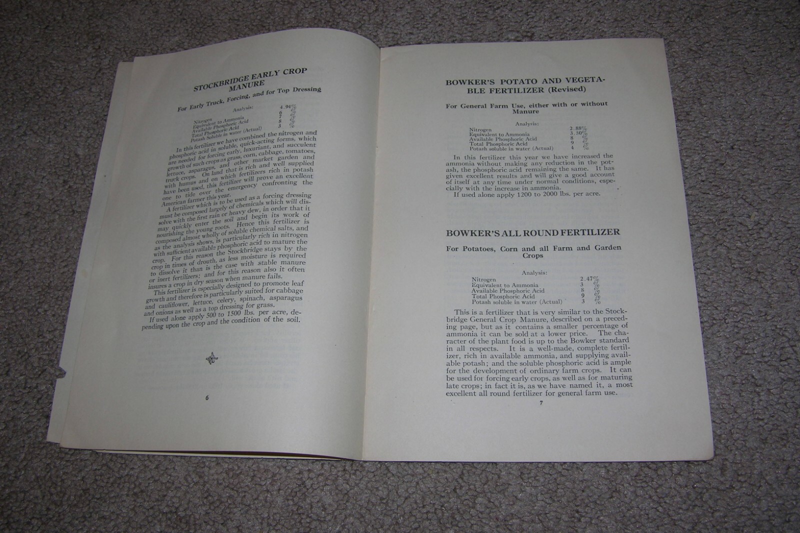 1915 Bowker&rsquo;s Fertilizers 19 page booklet, Stockbridge, Manure