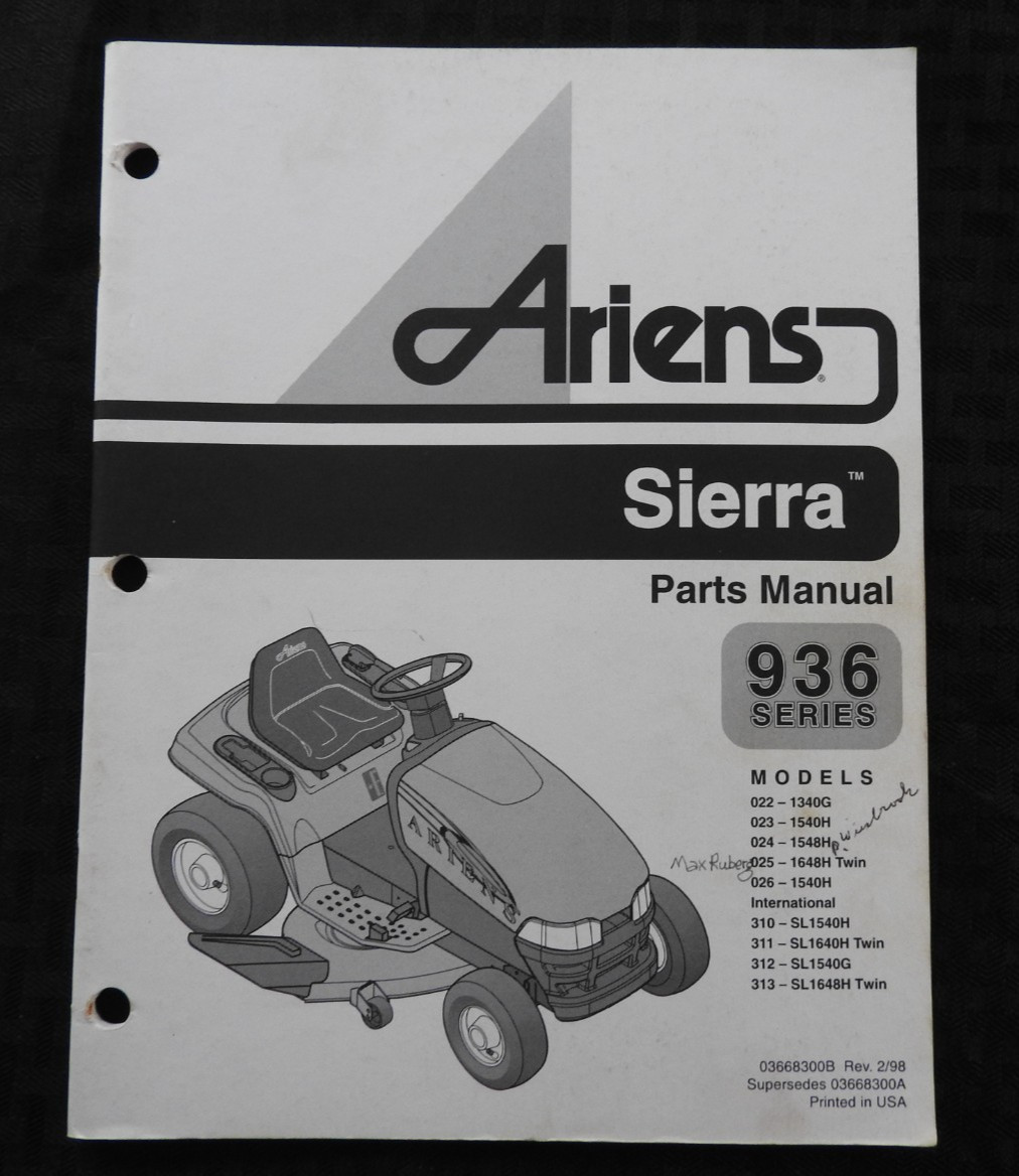 GENUINE ARIENS SIERRA 936 SERIES LAWN TRACTOR PARTS CATALOG MANUAL MINTY 1998