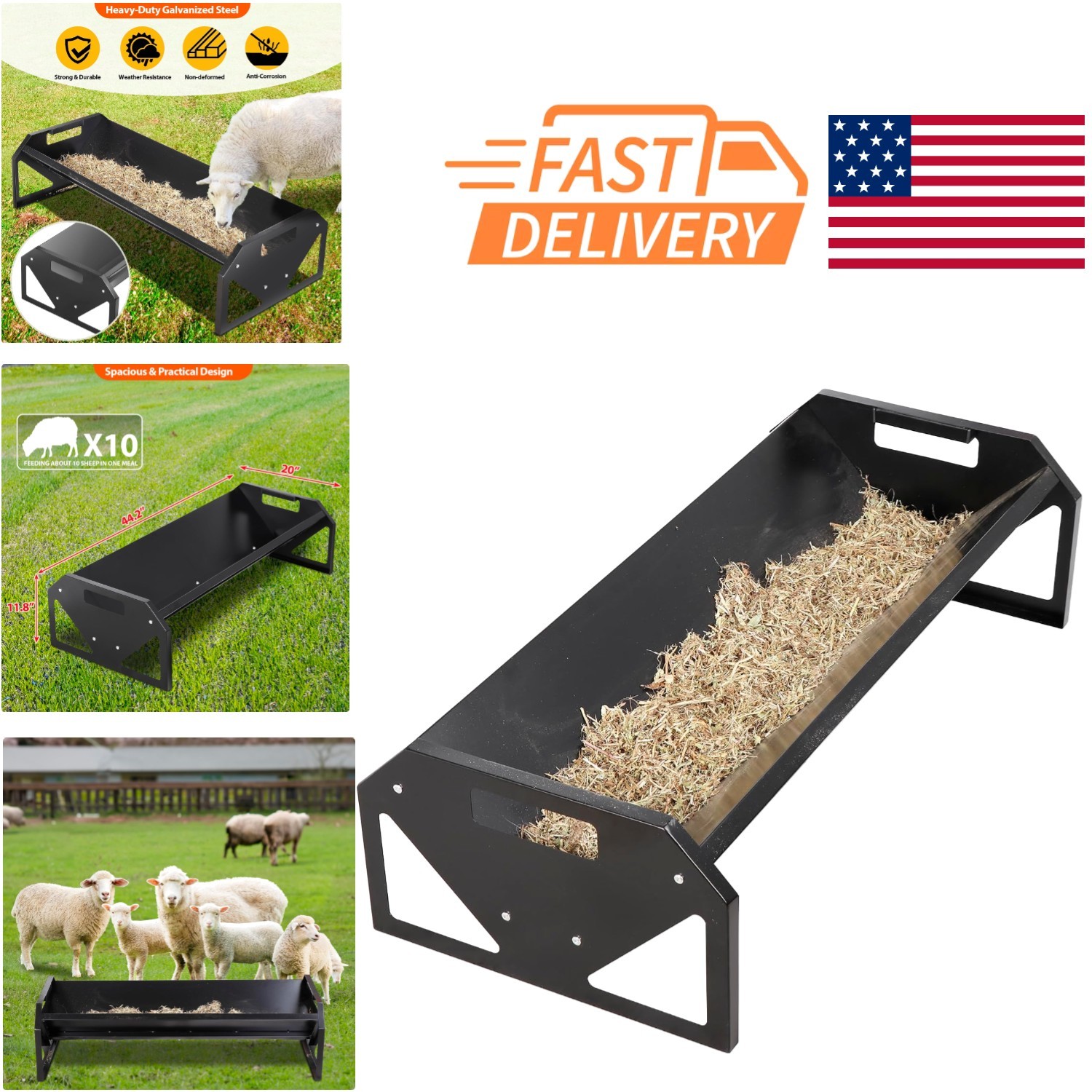 Livestock Feeder 44 Inch Long Lightweight Easy to Handle Metal Trough
