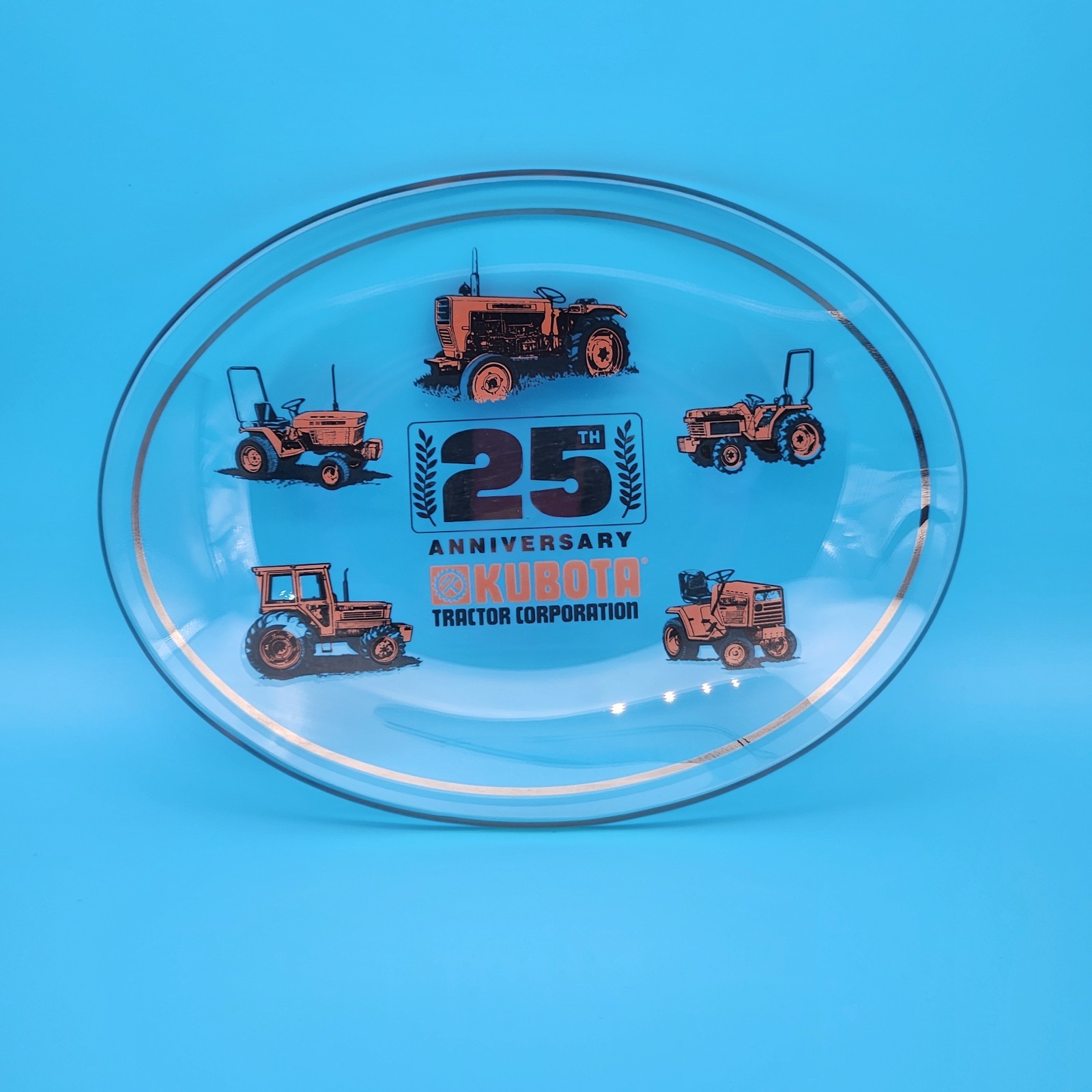 Kubota Tractor Company 25th Anniversary Glass Dish Oval Decorative Collectible