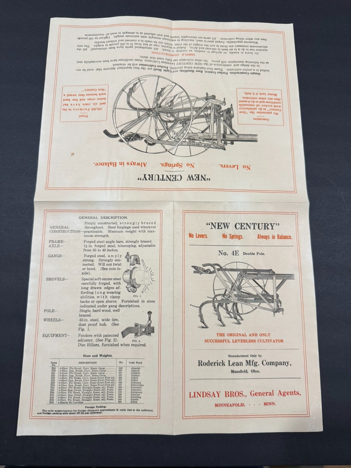 Vintage Roderick Lean Mfg -New Century- Cultivator Brochure