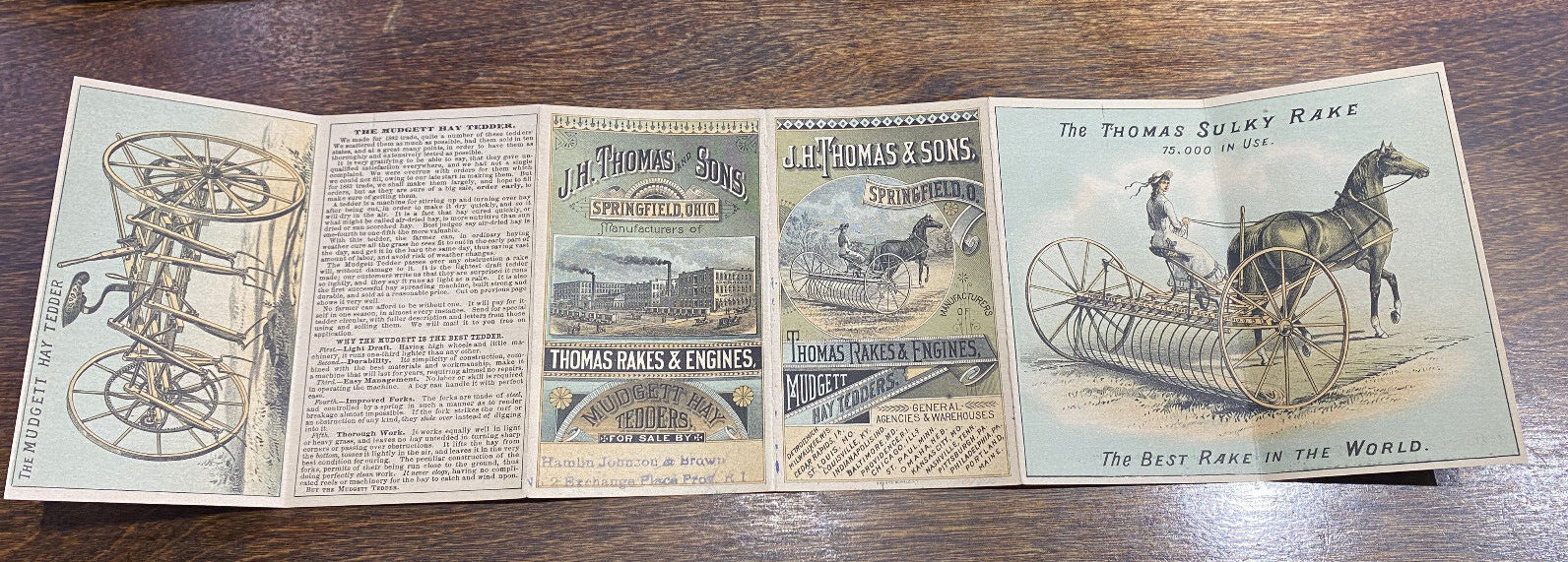 c1890 Thomas Farm Machinery & Engines-6 Panel Trade Card/Folder, Springfield OH