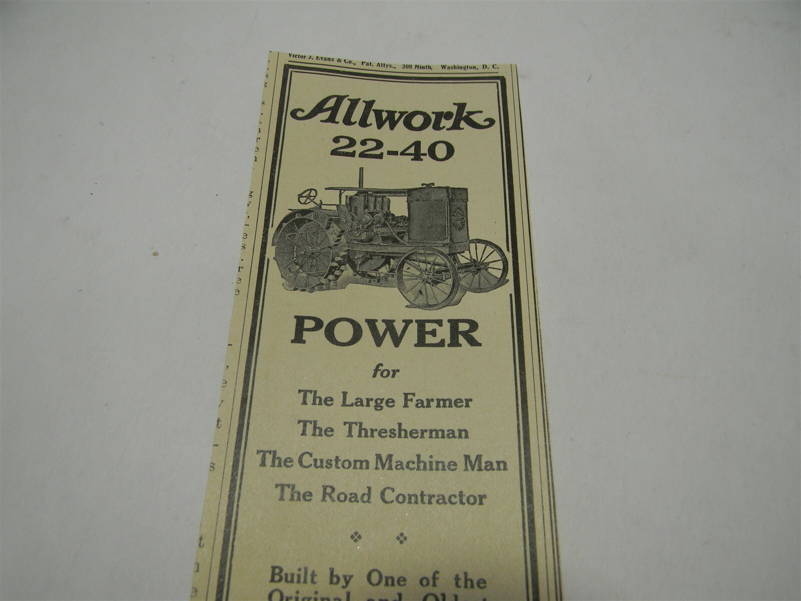 Vintage 1920s Allwork 22-40 Tractor Quincy Illinois Man Cave Farming Ad – 1C6