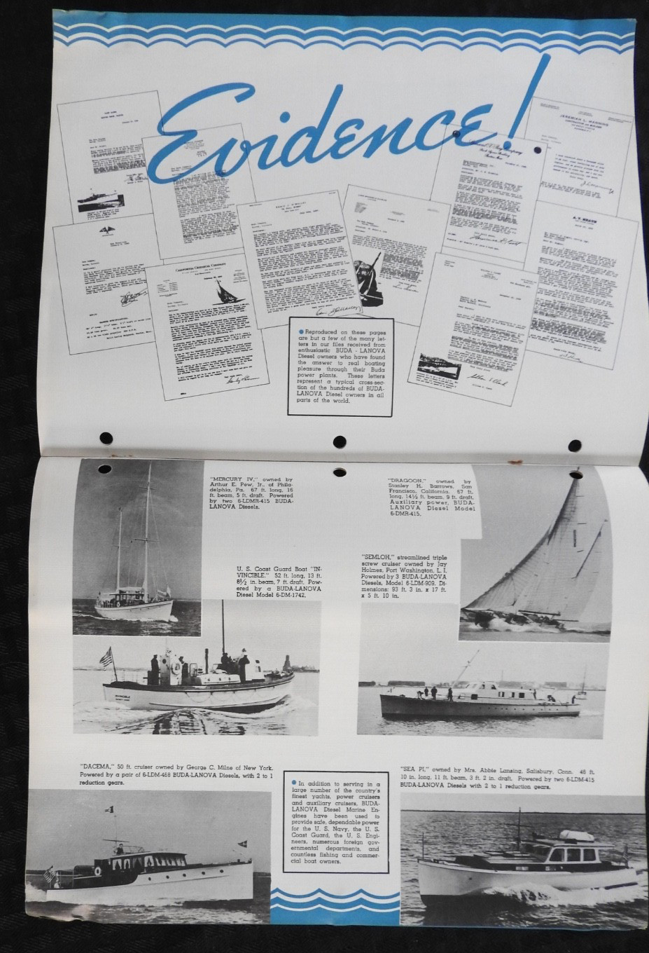 1940 « Buda Lanova Marine Diesel Engines » Work-Tow-Fish-PLEASURE Boat Brochure