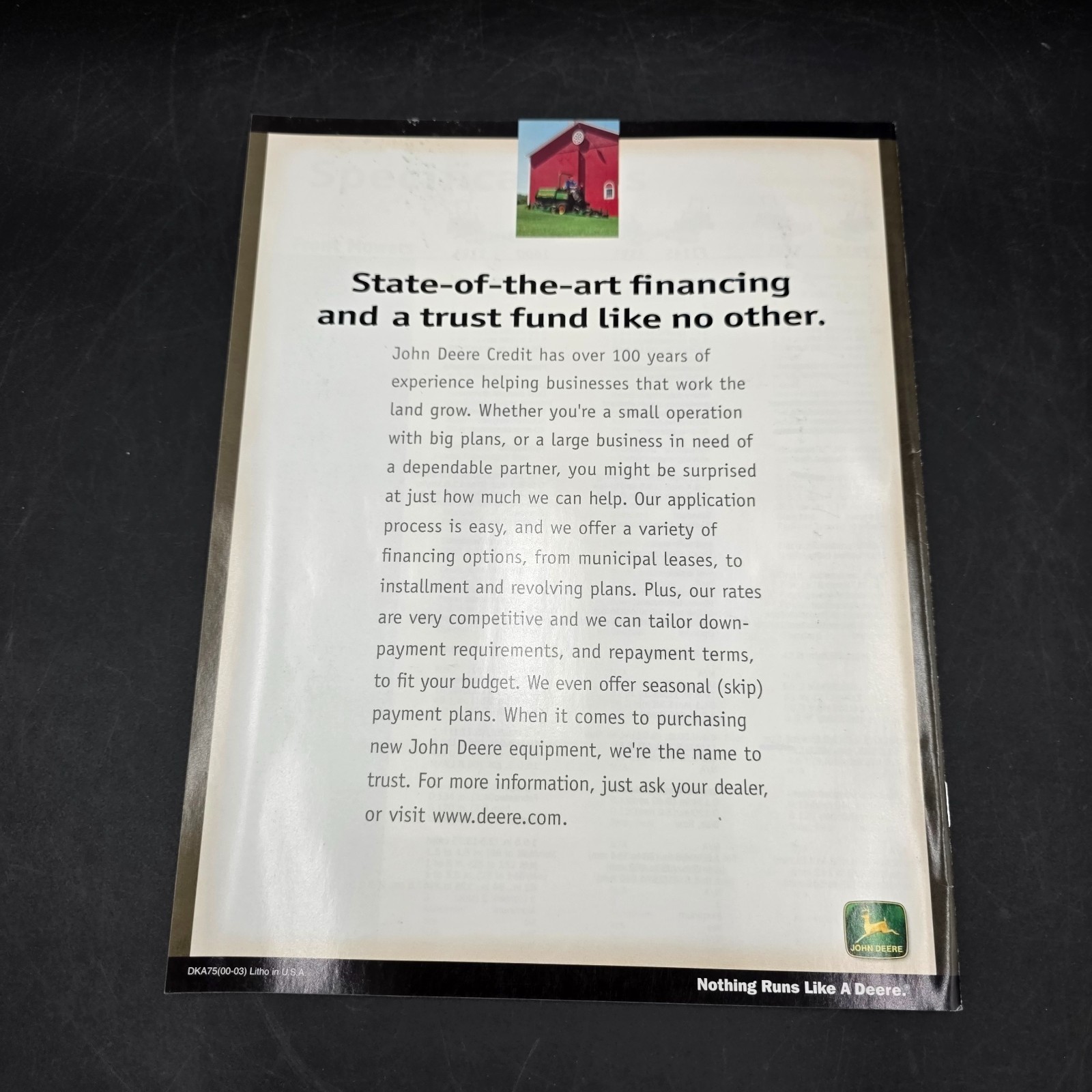Vintage John Deere Commercial Mowing Equipment For 2000-2001 Brochure
