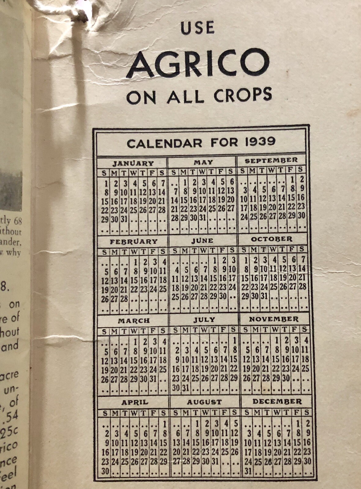 Vintage Agrico 1939 Advertising Fertilizer Memo Notebook Calendar Written Notes