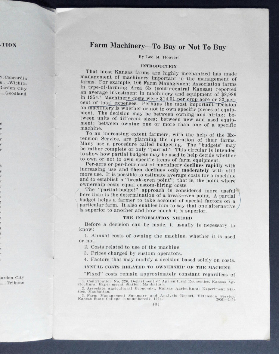 Farm Machinery Buy or not to Buy Booklet Kansas State College Manhattan Kansas