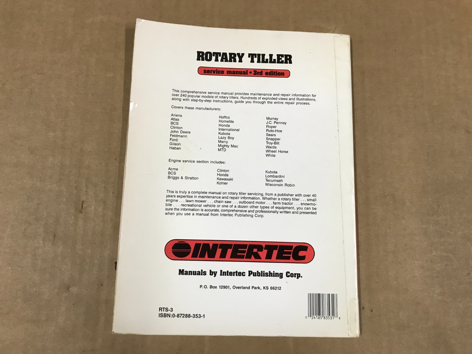 Vintage Intertec Rotary Tillery Service Manual – 3rd Edition