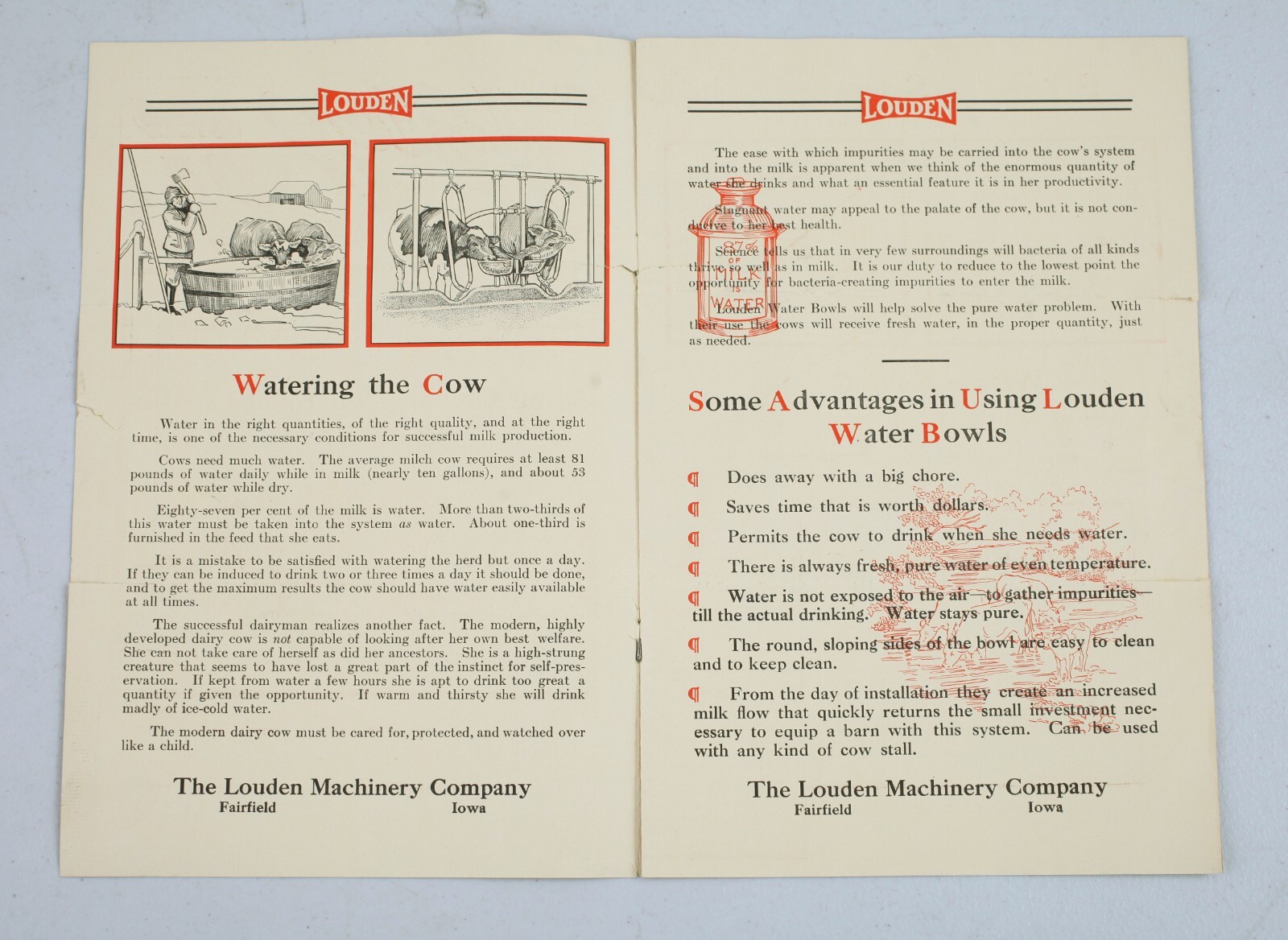 Vintage Louden Machinery Co. Cow Watering Equipment Booklet Fairfield Iowa Milk