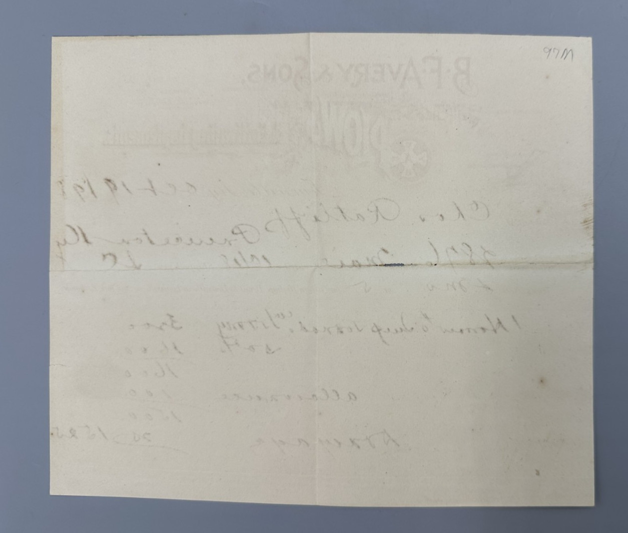 1898 BF AVERY PLOWS Antique Receipt Bill FARM Advertising LOUISVILLE KY
