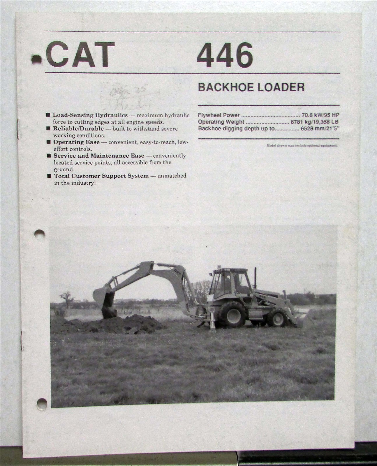 1989 CAT 446 Backhoe Loader Construction Specifications Sales Brochure