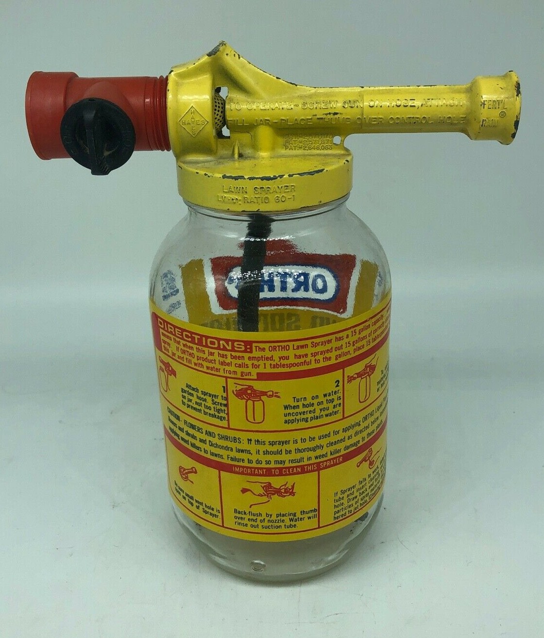 Vintage 1960&rsquo;s Metal Ortho Chevron Chemical Lawn Fertilizer Glass Sprayer