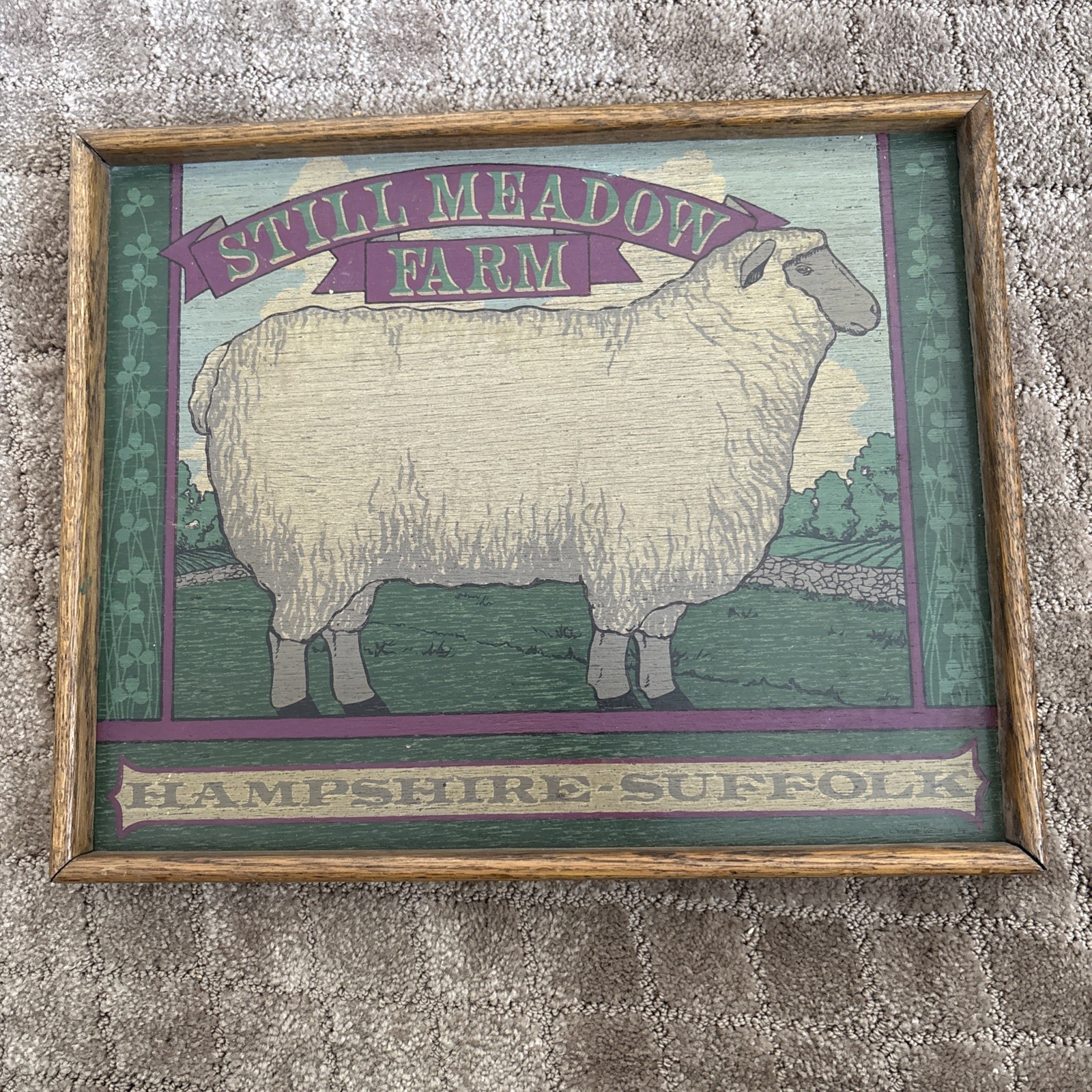 VTG Wood Farmhouse Sign/Tray Hampshire Suffolk Sheep Still Meadow Decor,13×16
