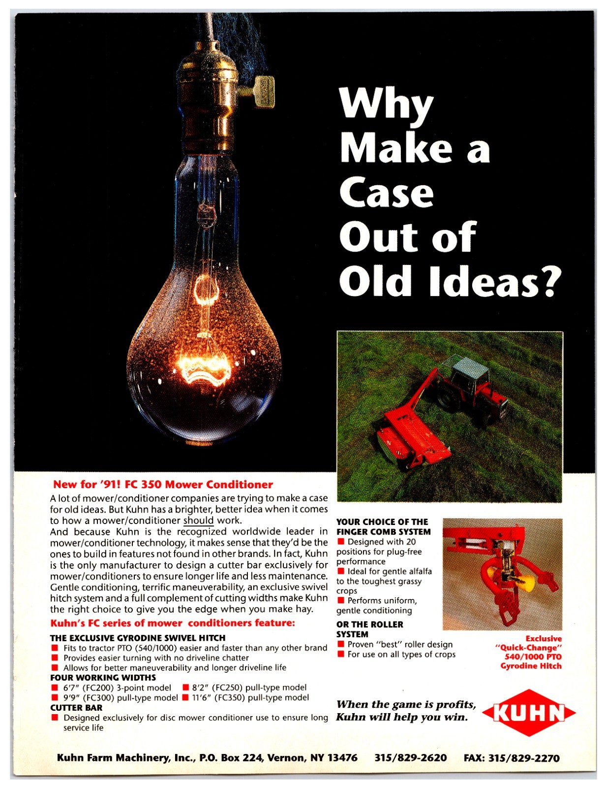 Original 1991 Kuhn Mower Conditioner Ad – Print Advertisement (8in x 11in)