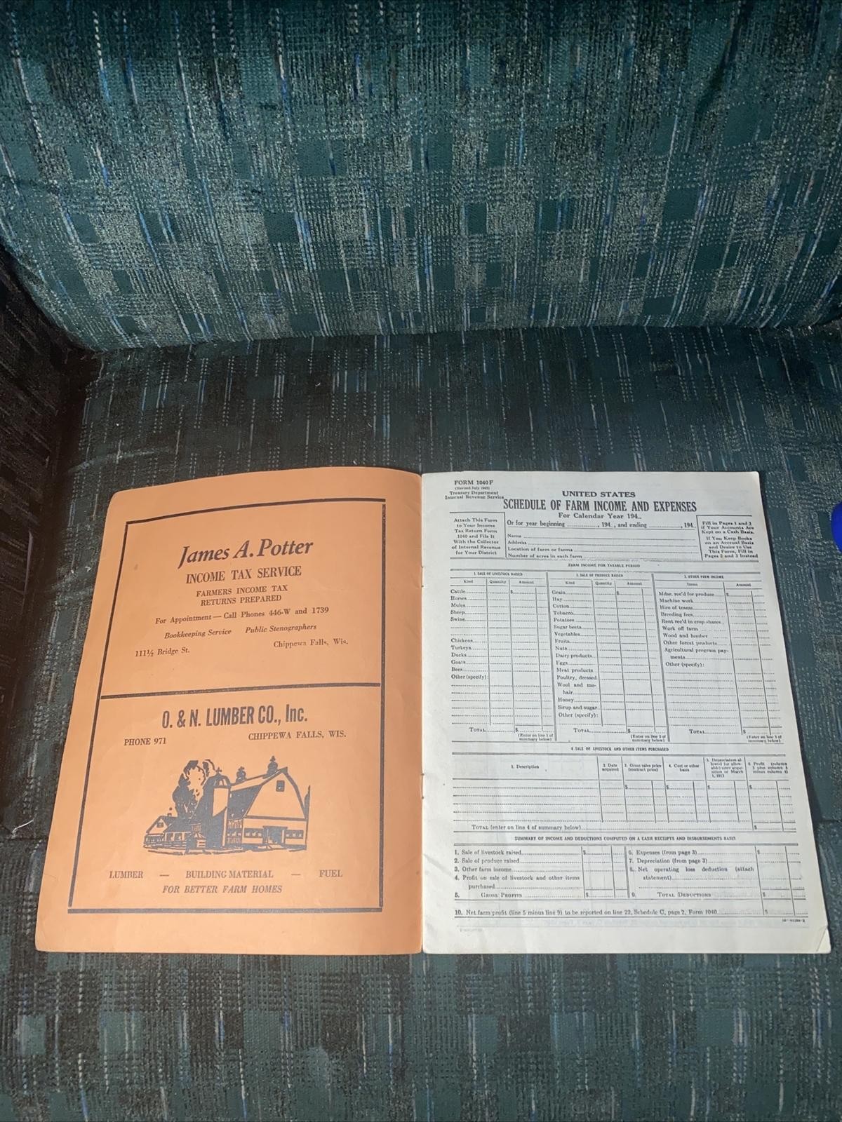 1949 Farm Record Income Tax Book Chippewa Falls Wisconsin First National Bank