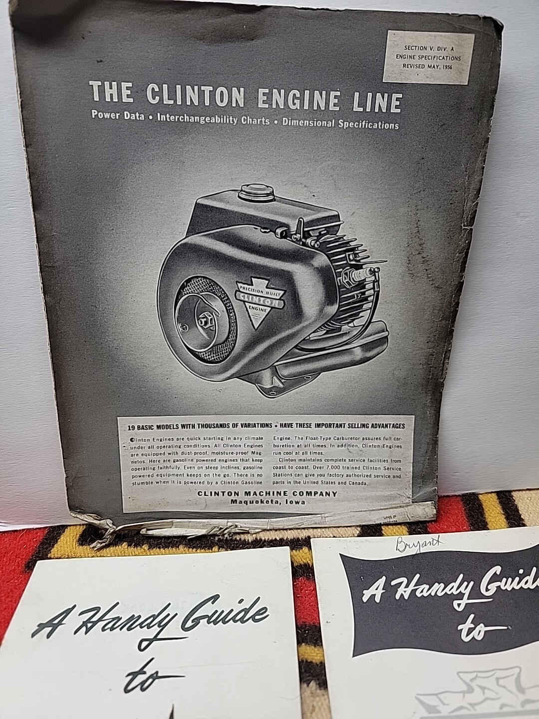 Clinton Engine Sales and Service Handy Guide Brochure + 2 Clinton Brochures/1123