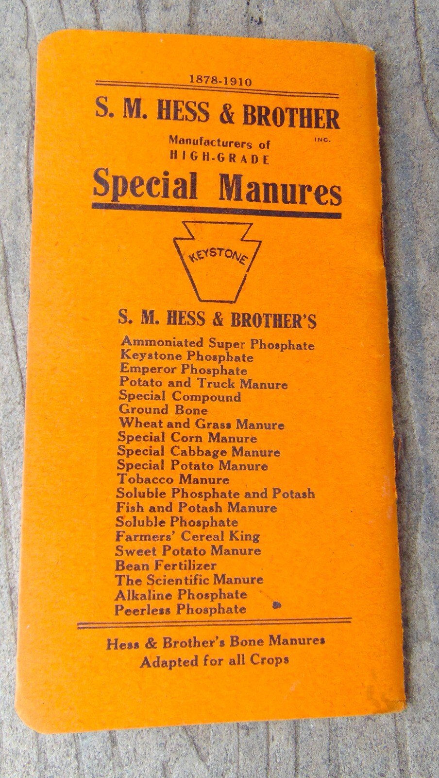 1910 CALENDAR BOOKLET ~ H.M. HESS & BRO. HIGH GRADE FERTILIZERS, PHILADELPHIA,PA