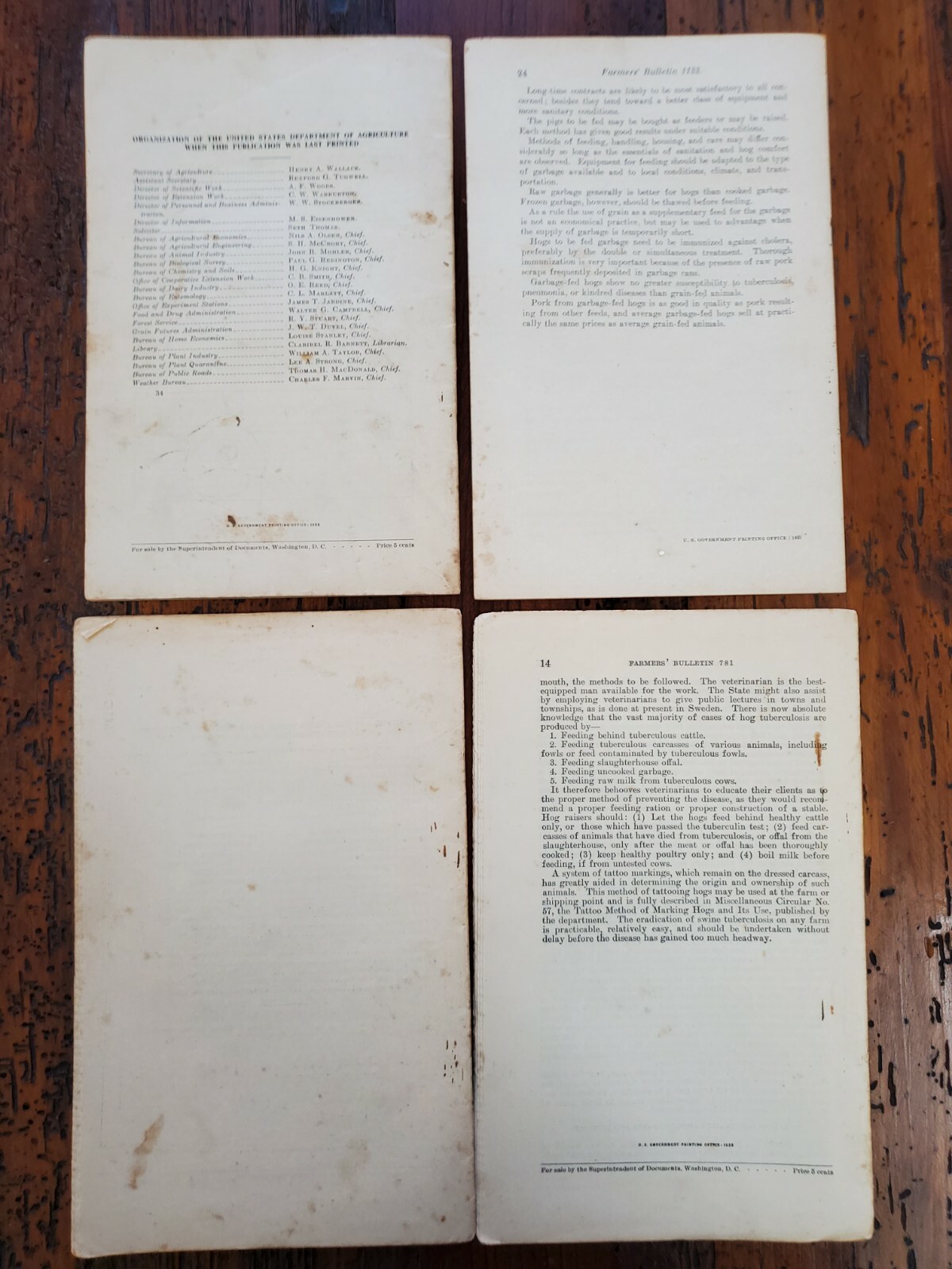US Vintage Department of Agriculture Farmers Bulletin Lot of 4 Different (DA3)