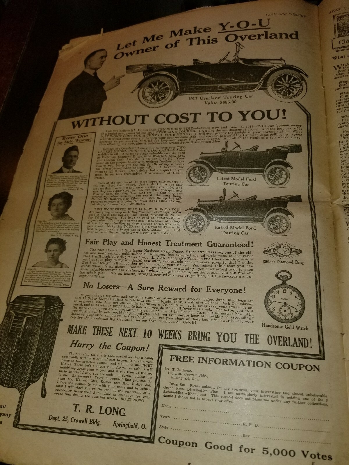 FARM and FIRESIDE, The National Farm Paper- Old Farmer Apr. 7 1917 John Deere…