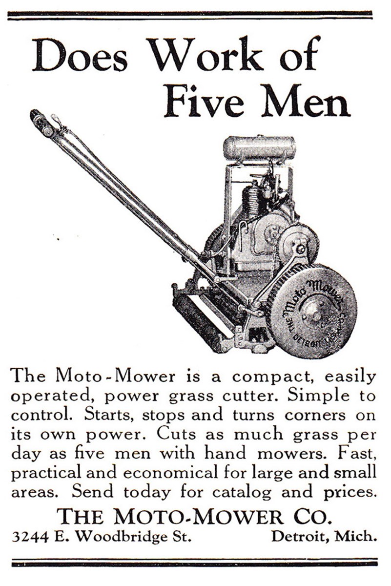 1925 Moto Mower: Does Work of Five Men Vintage Print Ad