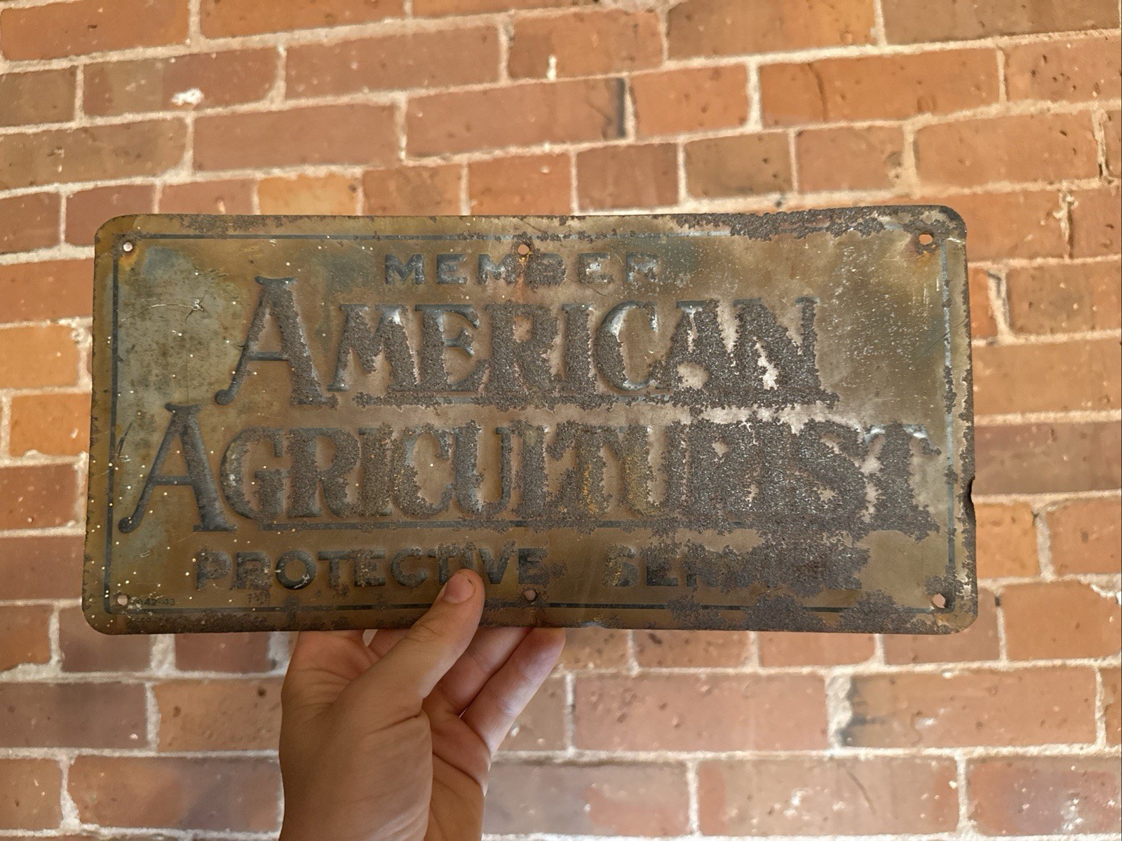 Vintage 1946 American Agriculturist Member Protective Service Sign – Weathered