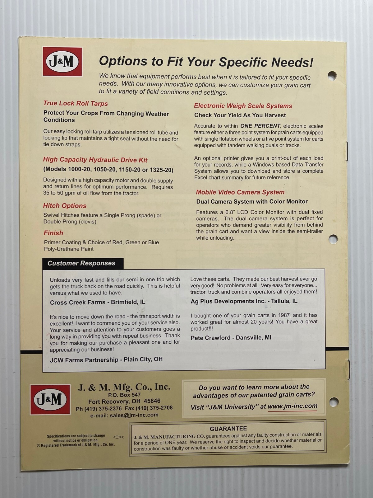 J & M Grain Storm Series Grain Carts – Sales Brochure *Original Dated 2010s*