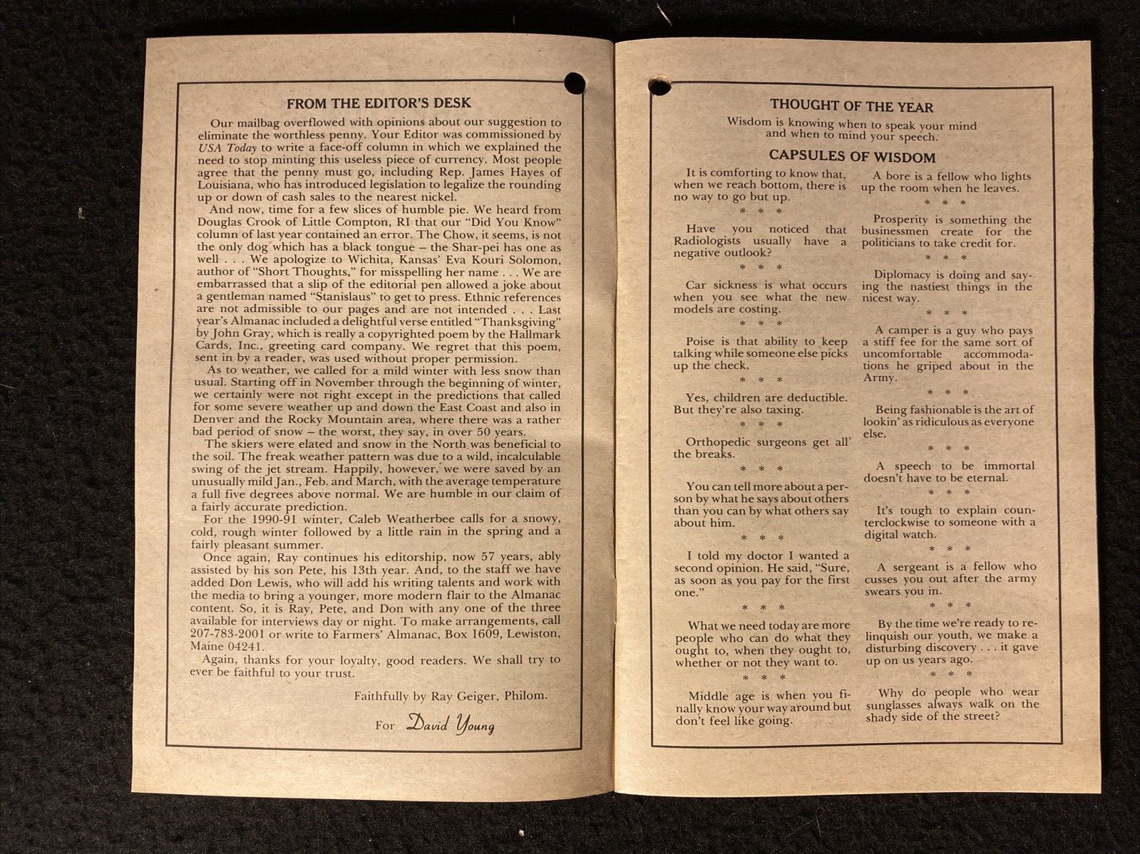 1991 Farmers Almanac from IGA Stores Vol 174 Planting Calendar Agricultural Plan