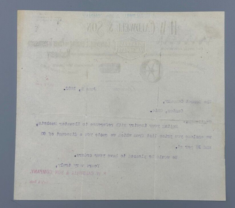 1892 H W Caldwell MACHINERY South Bend Pulley Antique Advertising Chicago Letter
