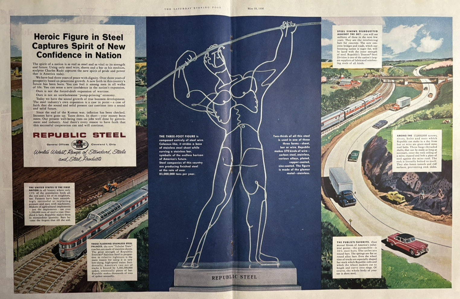 1956 Republic Steel Products 3 Foot figure Stainless Rivets Bolts VTG Print Ad